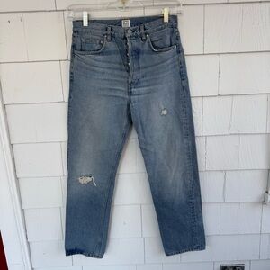 Toteme Distressed High-Rise Straight-Leg Jeans size 27